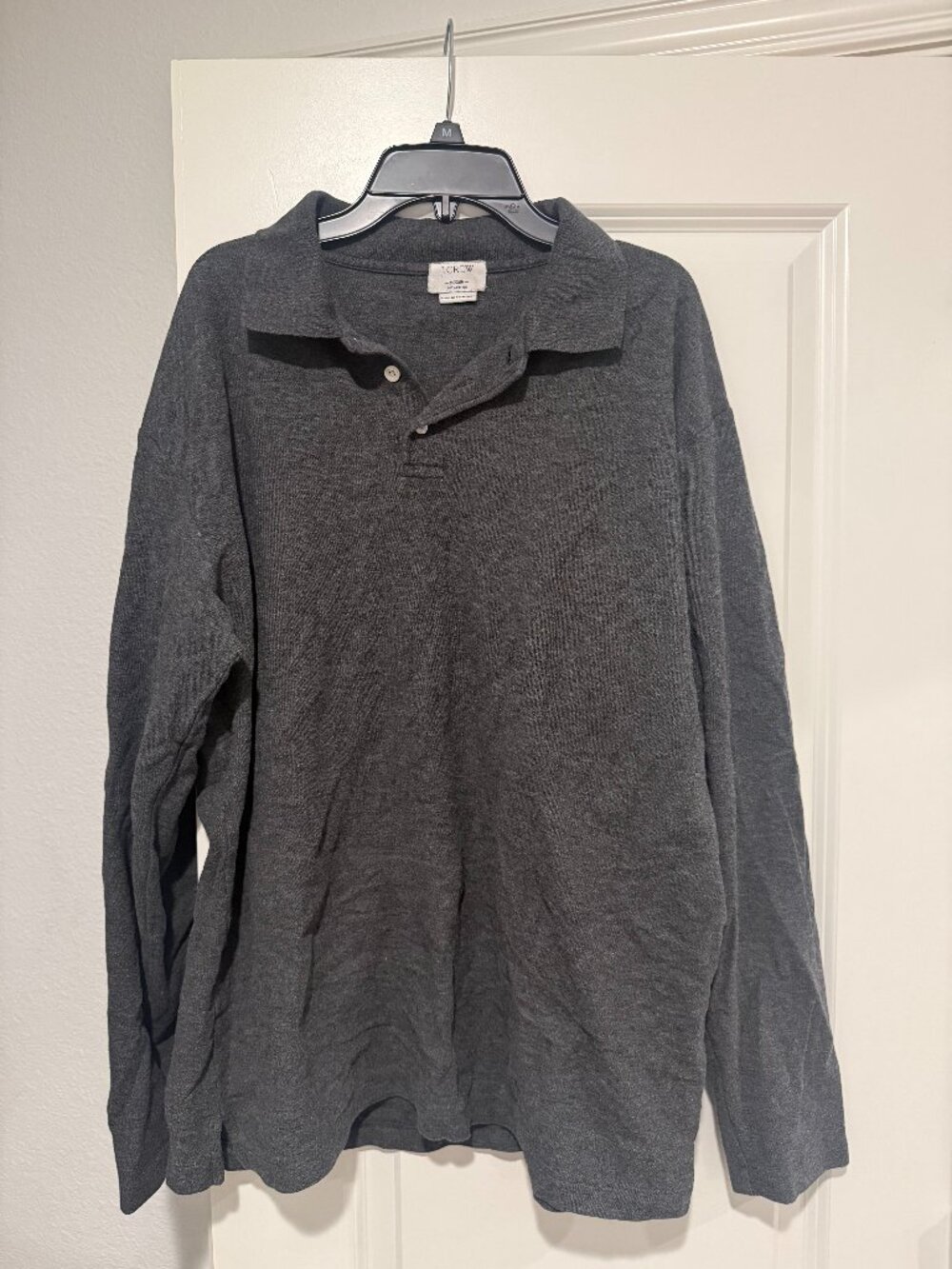 J.Crew charcoal gray long-sleeve cotton polo M
